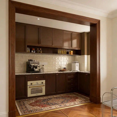 High-End Brown Wood and Glass Kitchen Cabinets - View 4