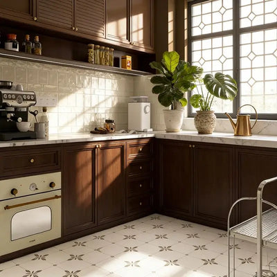 High-End Brown Wood and Glass Kitchen Cabinets - View 5