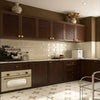 High-End Brown Wood and Glass Kitchen Cabinets