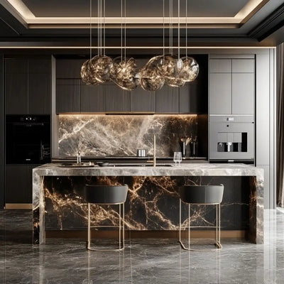 Custom Modular Kitchen with Marble Countertop - View 2