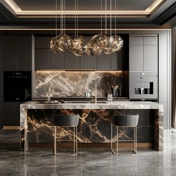Custom Modular Kitchen with Marble Countertop - View 2