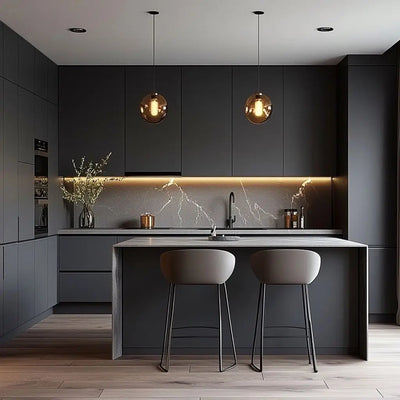 Custom Modular Kitchen with Marble Countertop - View 6