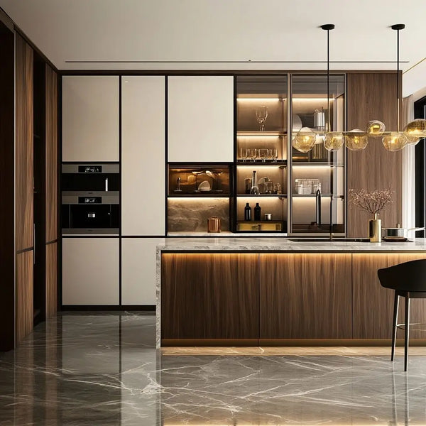 Custom Modular Kitchen with Marble Countertop - View 5