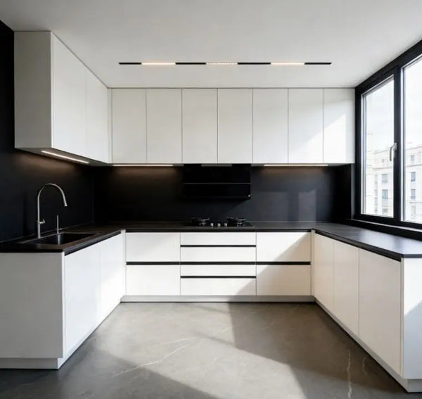 Smart Touch High-Gloss Kitchen Cabinets with LED Lighting