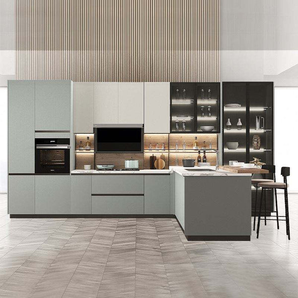 Metal-Frame Kitchen Cabinets with Glass Doors