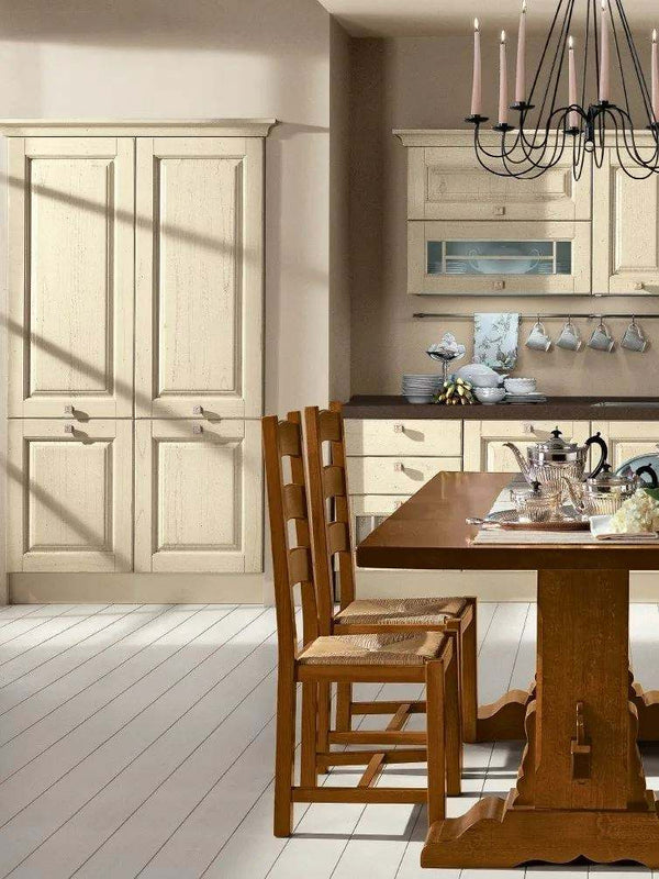 American White Kitchen Cabinets with Marble Countertops