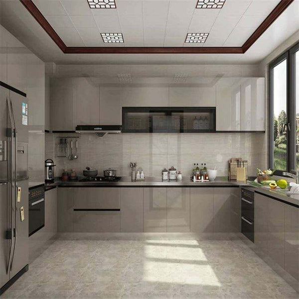 High-Gloss Solid Pine Kitchen Cabinet Set