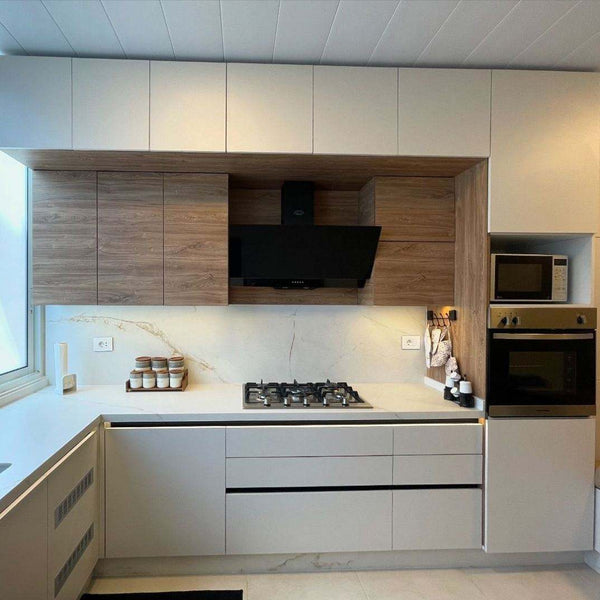 White Plywood Modular Kitchen Cabinet Set