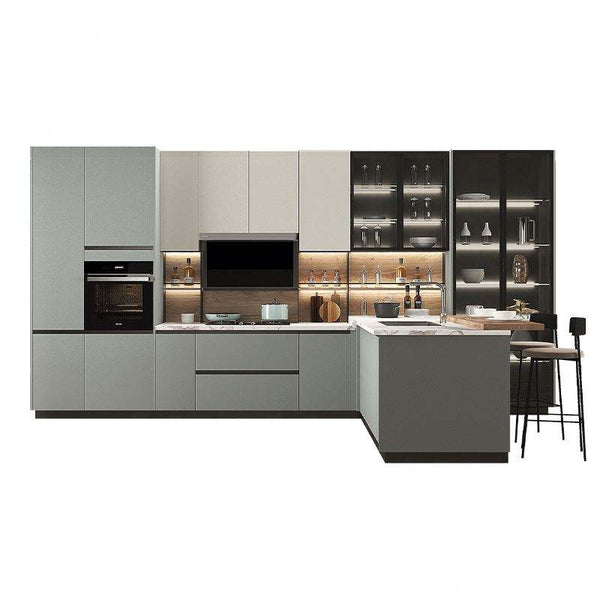 Metal-Frame Kitchen Cabinets with Glass Doors