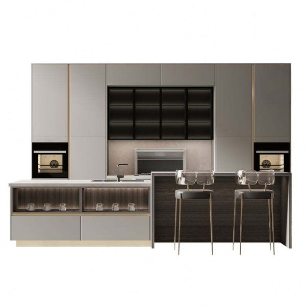 Metal-Frame Kitchen Cabinets with Glass Doors