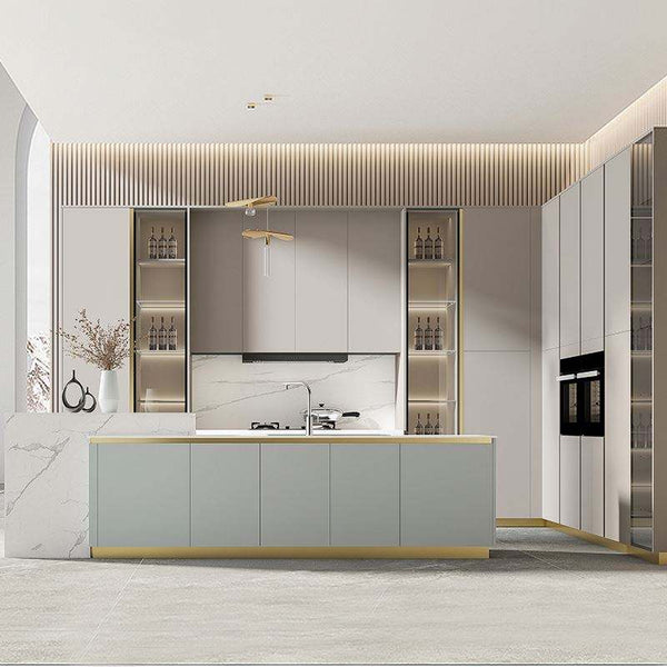 Metal-Frame Kitchen Cabinets with Glass Doors