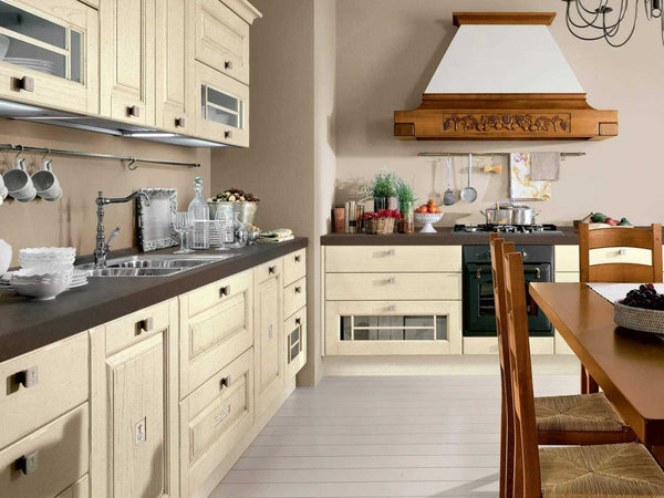 American White Kitchen Cabinets with Marble Countertops