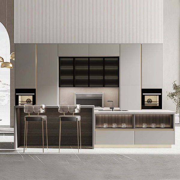 Metal-Frame Kitchen Cabinets with Glass Doors