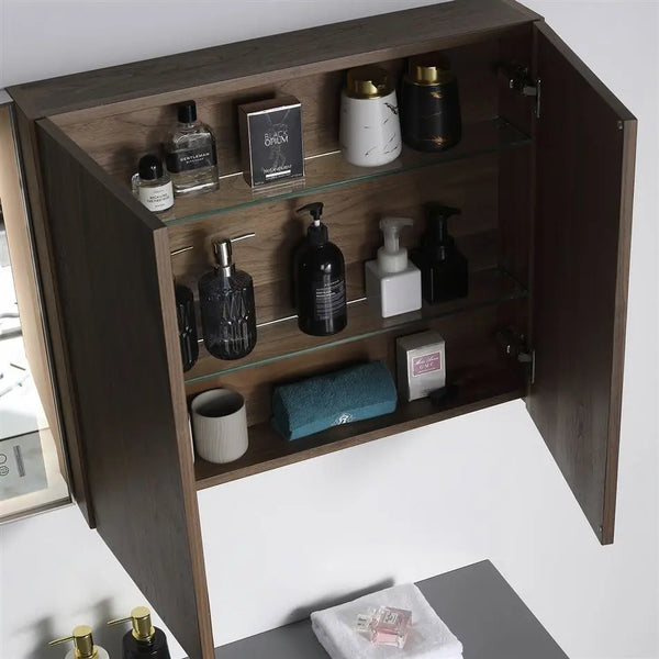 Wood Veneer Bathroom Vanity with LED Mirror - View 5