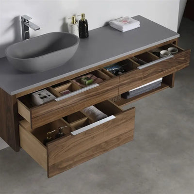 Wood Veneer Bathroom Vanity with LED Mirror - View 3