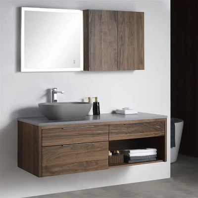 Wood Veneer Bathroom Vanity with LED Mirror - View 2