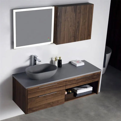 Wood Veneer Bathroom Vanity with LED Mirror - View 6