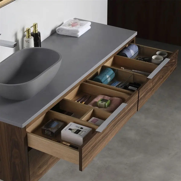 Wood Veneer Bathroom Vanity with LED Mirror - View 4
