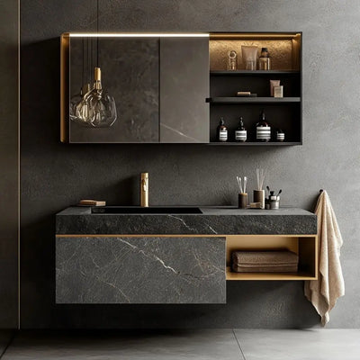 Gray Bathroom Vanity with LED Mirror - View 2