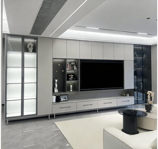 Extendable Gray TV Stand with LED Display - View 2