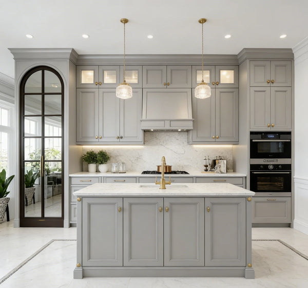 Muted Gray Solid Wood Kitchen Cabinet Set